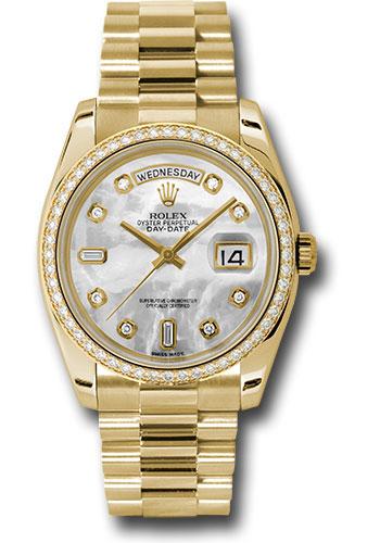 Rolex Yellow Gold Day-Date 36 Watch - Bezel - Mother-Of-Pearl Diamond Dial - President Bracelet - 118348 mdp