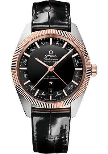 Omega Constellation Globemaster Omega Co-Axial Master Chronometer Annual Calendar - 41 mm Steel And Sedna Gold Case - Black Dial - Black Leather Strap - 130.23.41.22.01.001