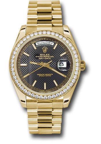 Rolex Yellow Gold Day-Date 40 Watch - Bezel - Black Diagonal Motif Index Dial - President Bracelet - 228348RBR bkdmip
