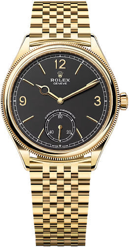 Rolex 1908 39mm Yellow Gold Intense Black Dial Divided Bezel Settimo Bracelet - 52508 - 2025