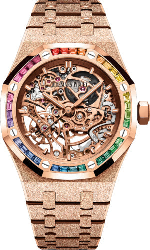 Audemars Piguet Royal Oak 37mm Frosted Gold Double Balance Wheel Openworked Rainbow Set Bezel - 15468OR.YG.1259OR.01-B