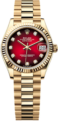 Rolex Datejust 31 Yellow Gold Red Ombré Diamond Set Dial Fluted Bezel President Bracelet - 278278 - 2025