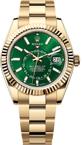 Rolex Sky-Dweller Yellow Gold 42mm Bright Green Dial Fluted Bezel Oyster Bracelet - 336938 - 2025